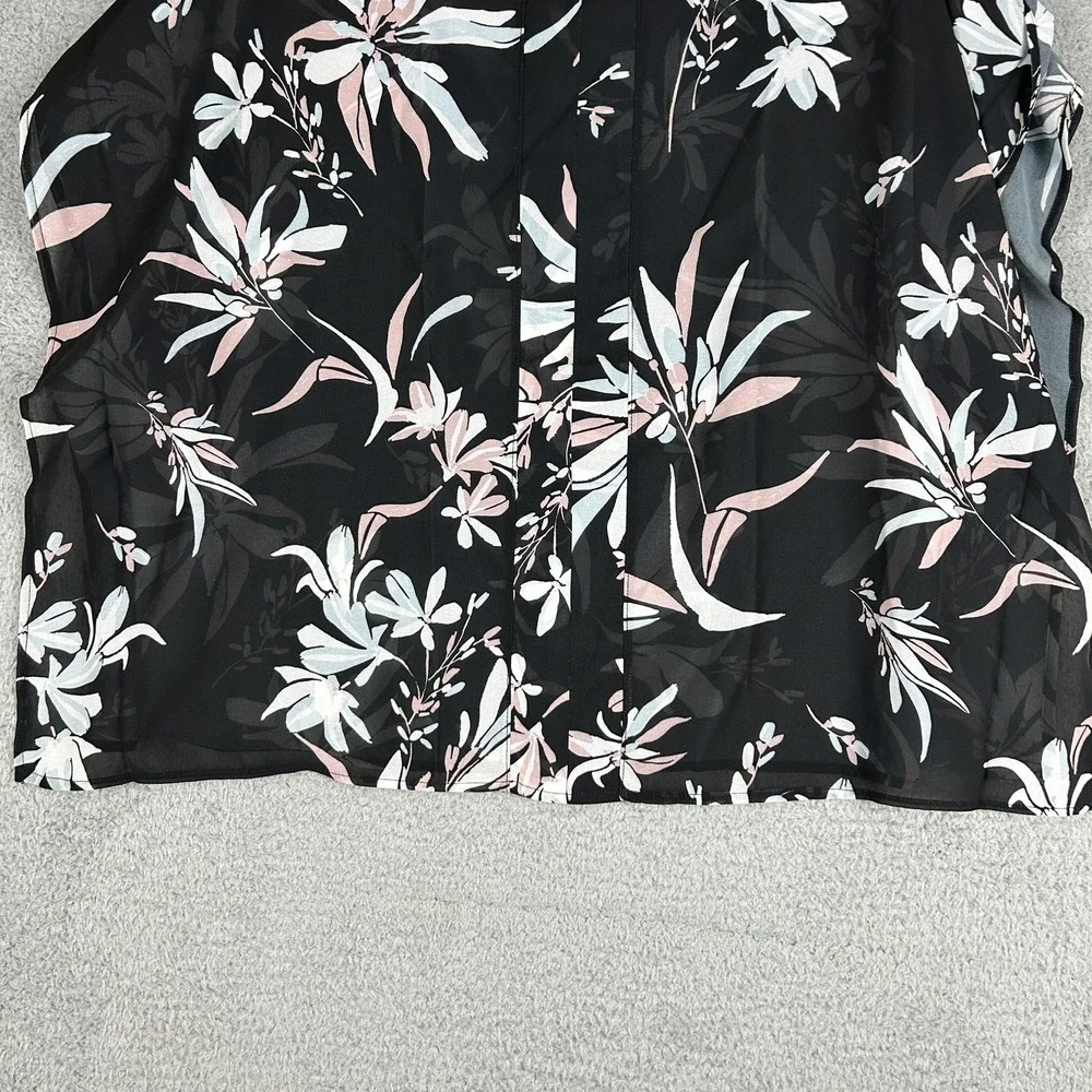 Coastal Blue Kaftan Swim Cover Up Womens Large Black Floral Sheer Tassel Cruise‎